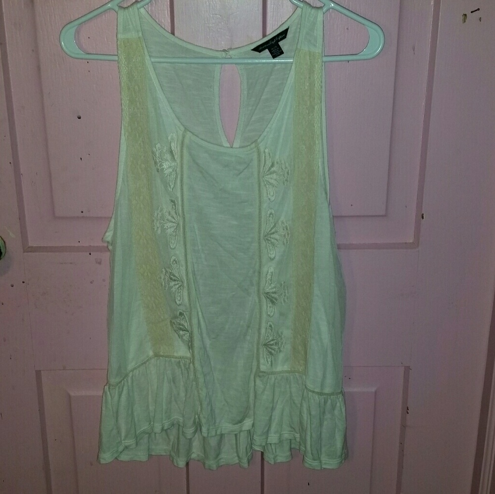 American Eagle cream boo lace detail crop tank top
